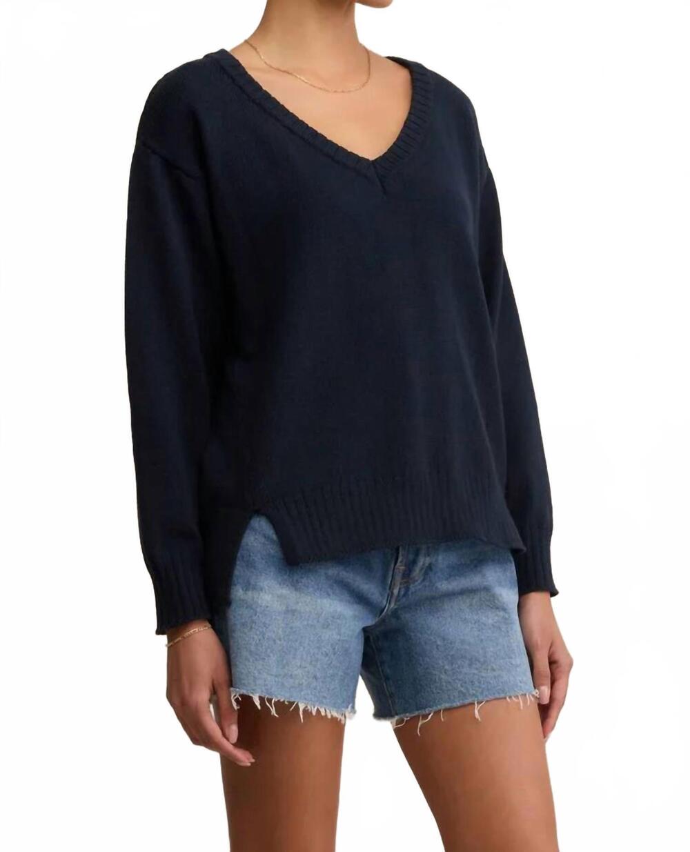 NEW Z SUPPLY all around v neck sweater in navy - Picture 4 of 5